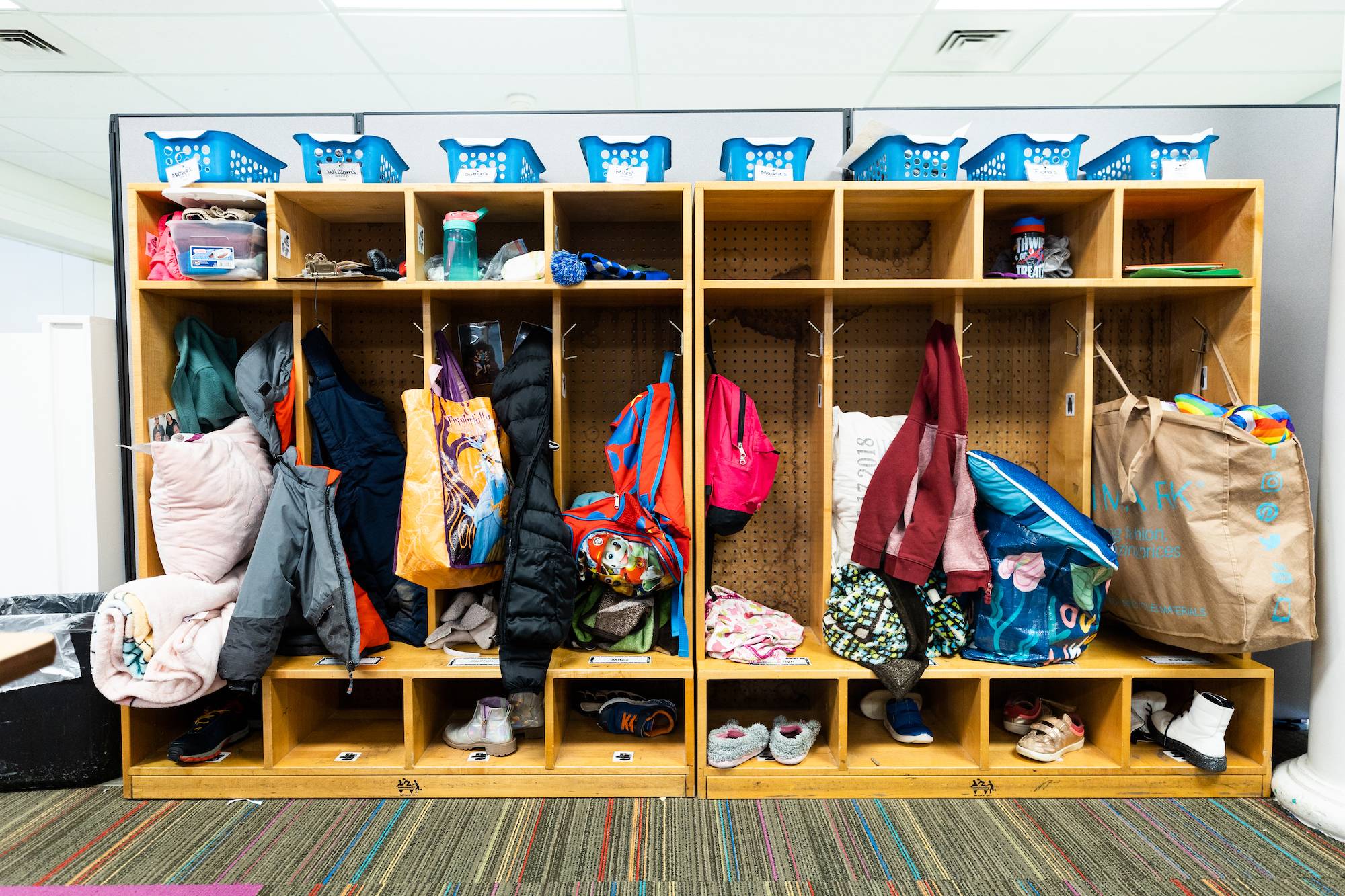 Kids cubbies that hold all of their coats and shoes